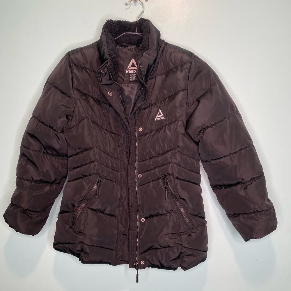 Reebok Black Puffy Jacket – Boys Size M (10/12) – Zip Front, Pockets, No Hood